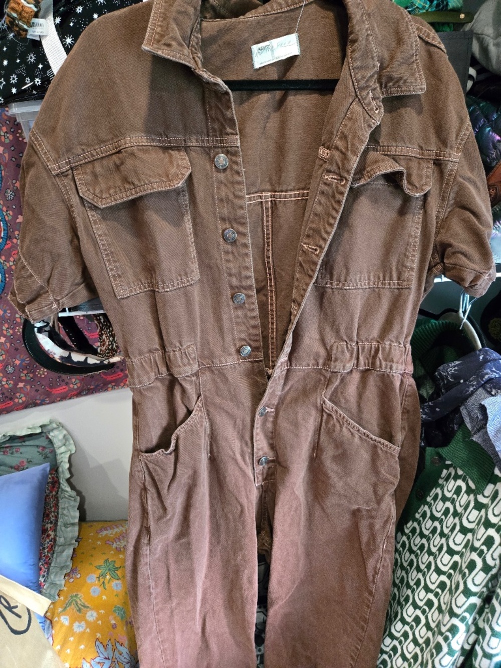 We the free Marci Denim jumpsuit large brown denim guc - Picture 2 of 8
